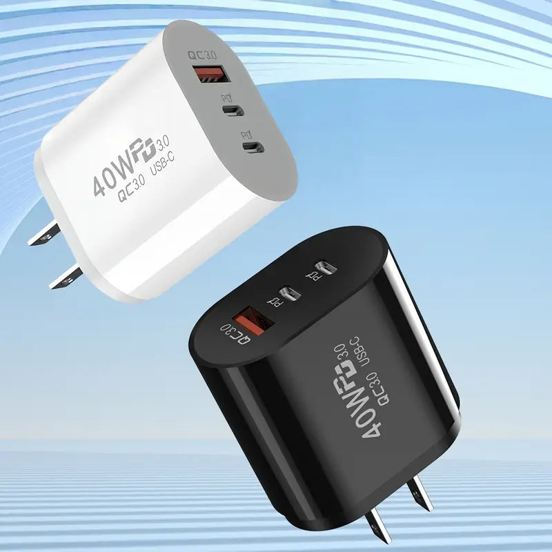 Adaptador de Carga Rápida de 40W y 3 Puertos con USB-C, Compatible con iPhone