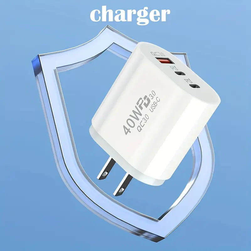 Adaptador de Carga Rápida de 40W y 3 Puertos con USB-C, Compatible con iPhone
