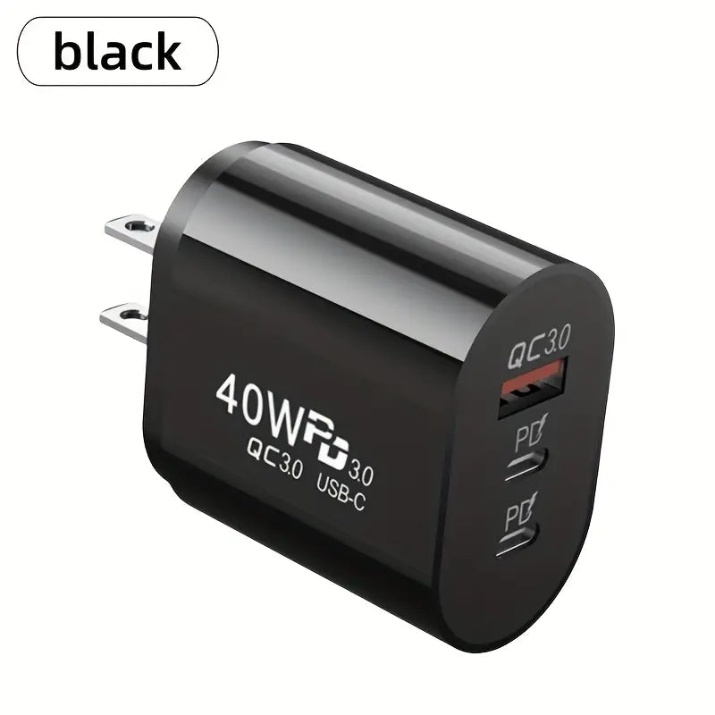 Adaptador de Carga Rápida de 40W y 3 Puertos con USB-C, Compatible con iPhone